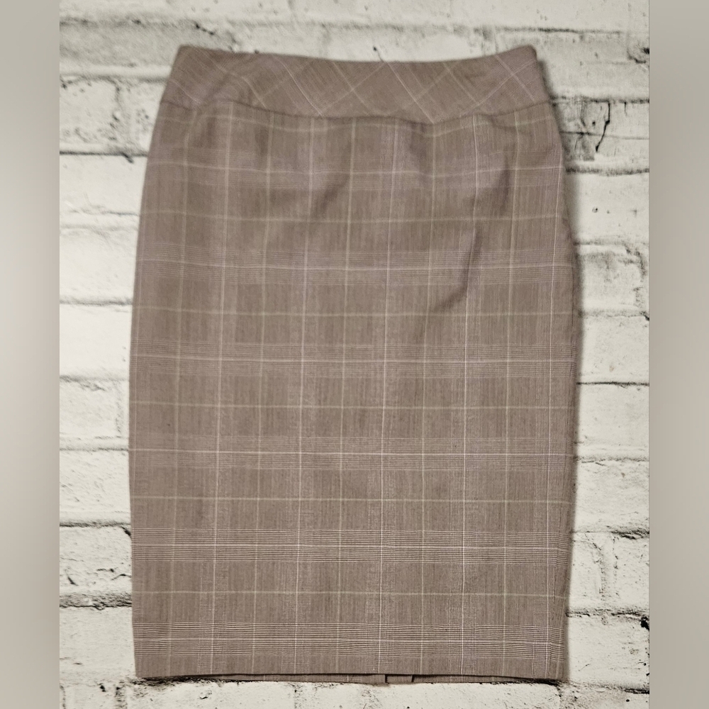 Togo Plaid Pencil Skirt Tan Office Career Academia Midi Skirt
